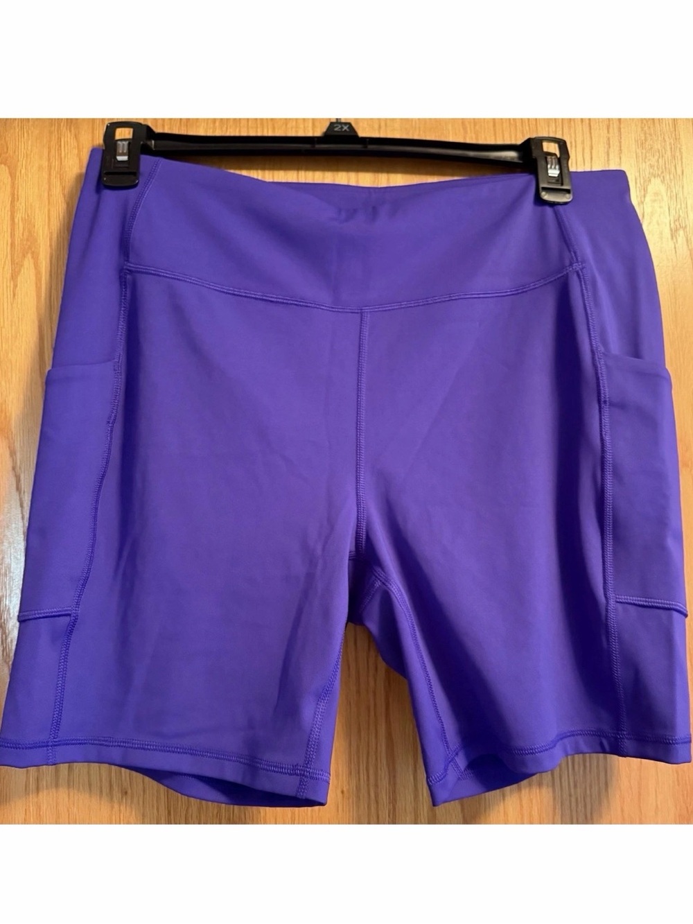 Womens 1X Tek Gear Bike Shorts NWT High Rise stretch Wicking Pockets Purple